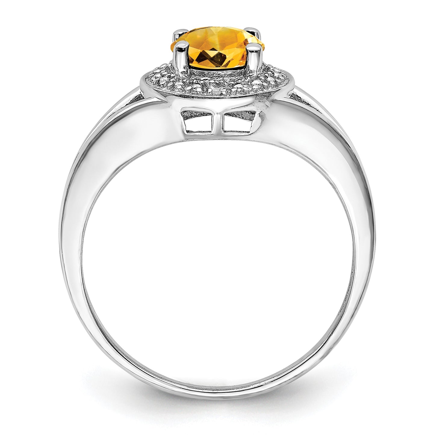 Sterling Silver Rhodium-plated Diam. & Citrine Ring
