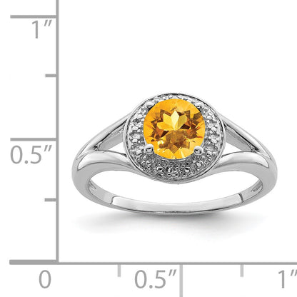 Sterling Silver Rhodium-plated Diam. & Citrine Ring