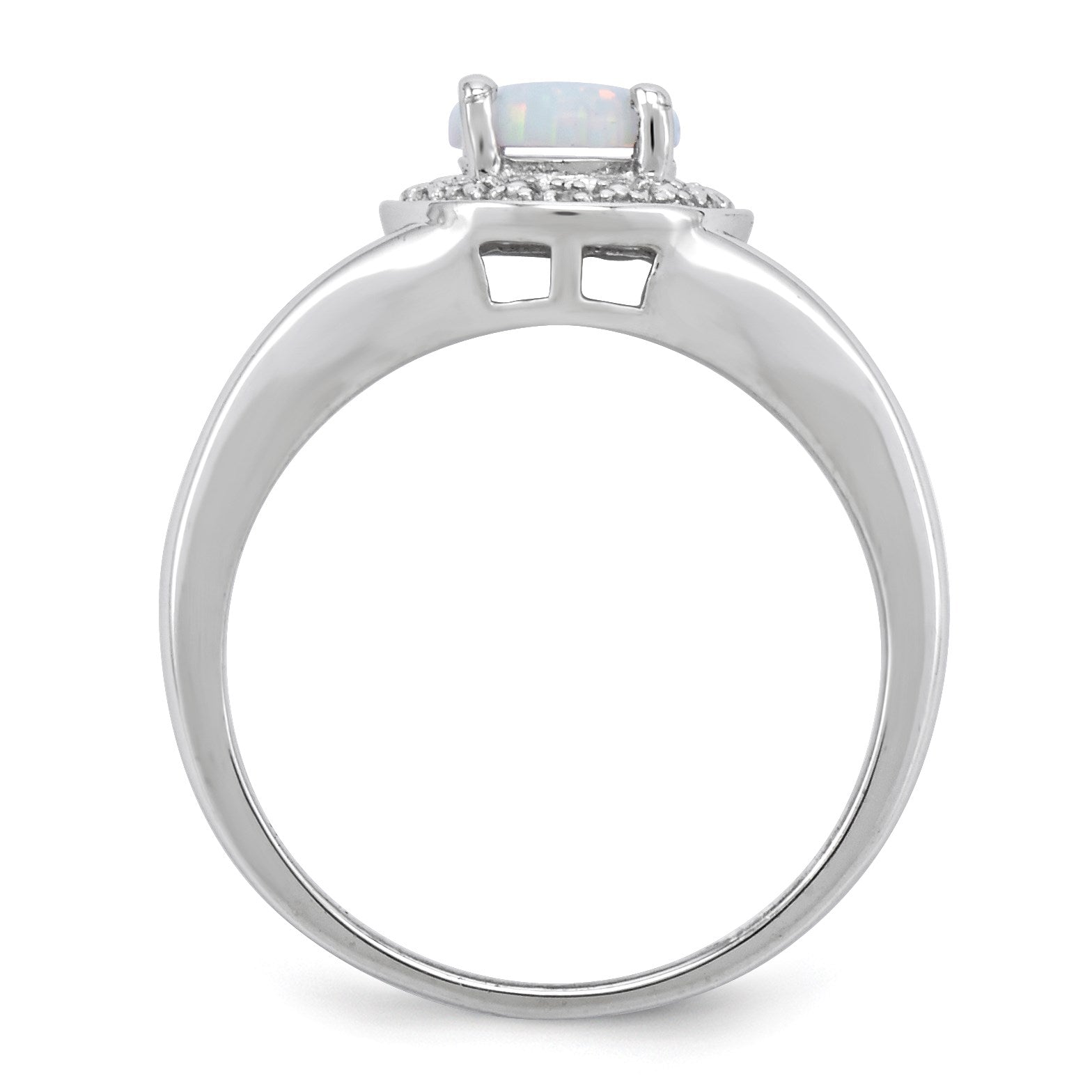 Sterling Silver Rhodium-plated Diam. & Created Opal Ring