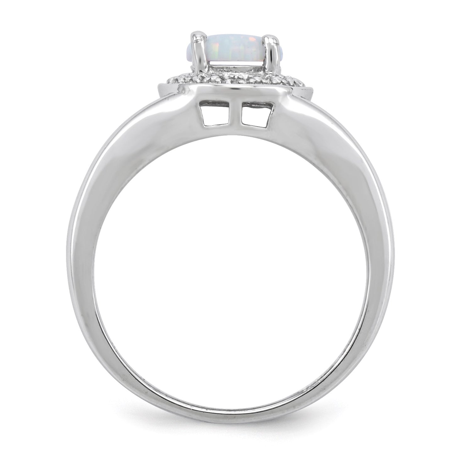 Sterling Silver Rhodium-plated Diam. & Created Opal Ring