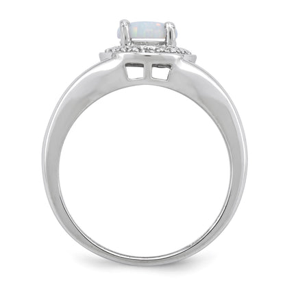Sterling Silver Rhodium-plated Diam. & Created Opal Ring