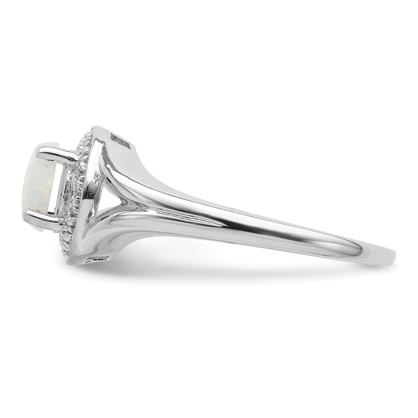 Sterling Silver Rhodium-plated Diam. & Created Opal Ring