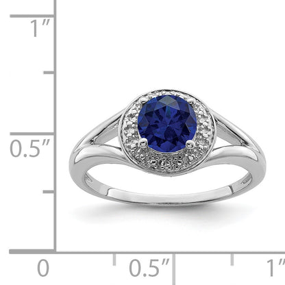 Sterling Silver Rhodium-plated Diam. & Created Sapphire Ring