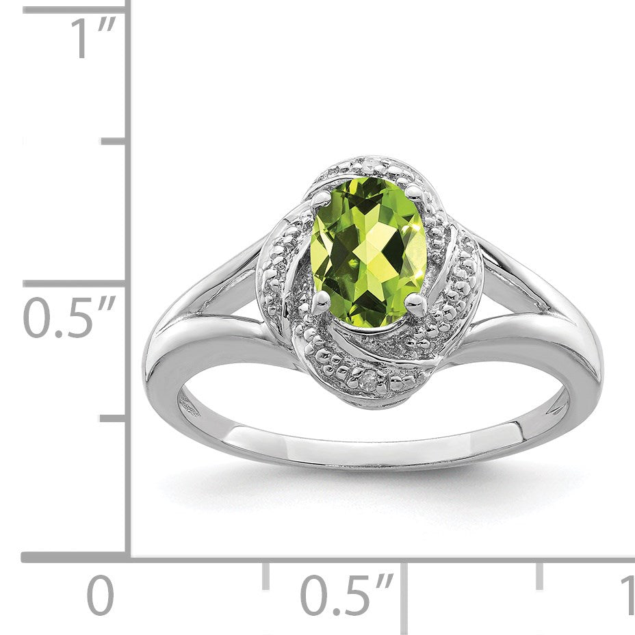 Sterling Silver Rhodium-plated Diam. & Peridot Ring