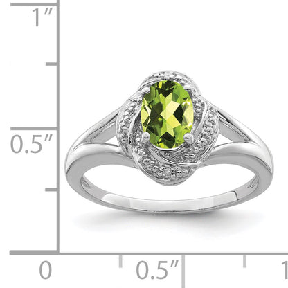 Sterling Silver Rhodium-plated Diam. & Peridot Ring