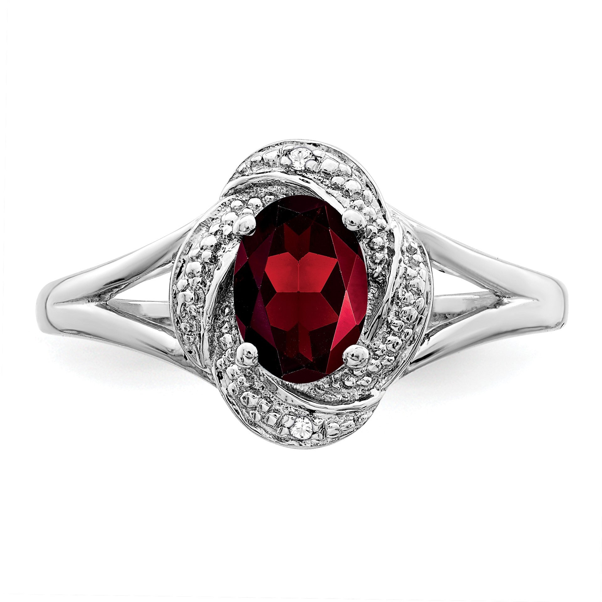 Sterling Silver Rhodium-plated Diam. & Garnet Ring