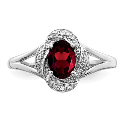 Sterling Silver Rhodium-plated Diam. & Garnet Ring