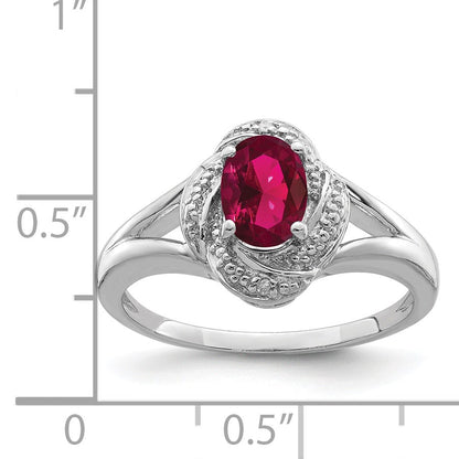 Sterling Silver Rhodium-plated Diam. & Created Ruby Ring