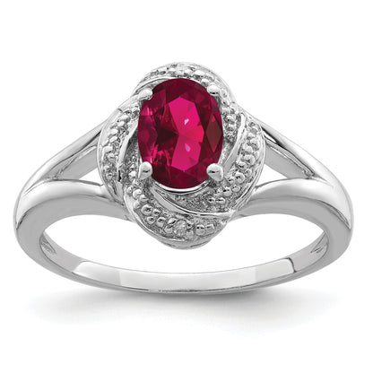 Sterling Silver Rhodium-plated Diam. & Created Ruby Ring