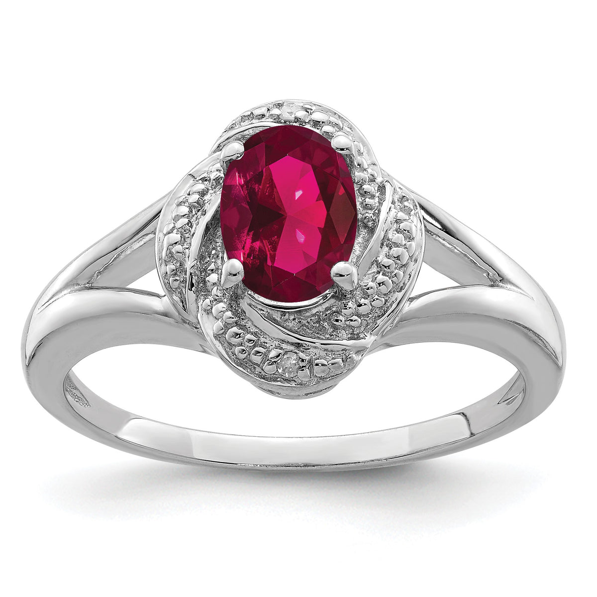 Sterling Silver Rhodium-plated Diam. & Created Ruby Ring
