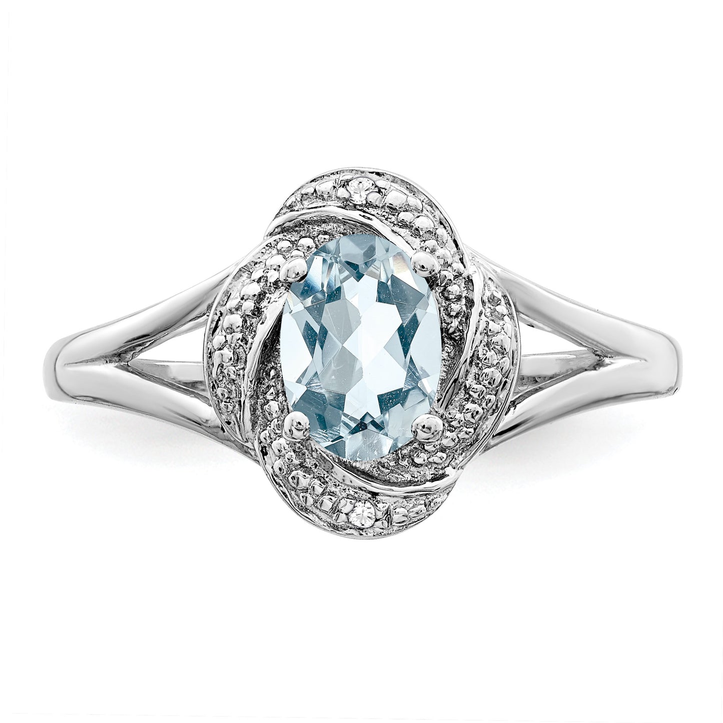 Sterling Silver Rhodium-plated Diam. & Aquamarine Ring