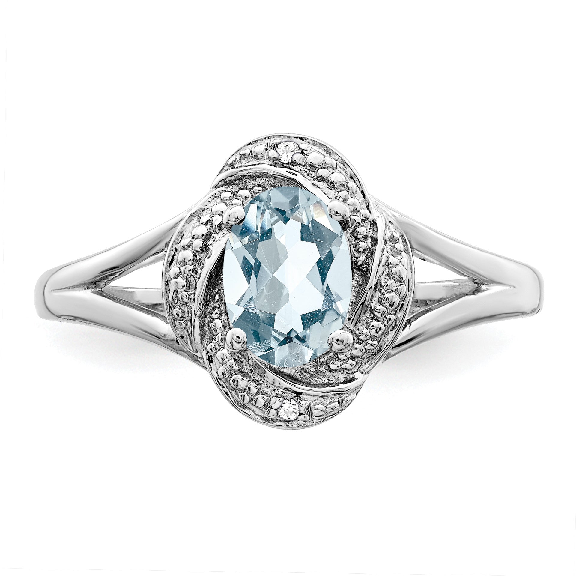 Sterling Silver Rhodium-plated Diam. & Aquamarine Ring