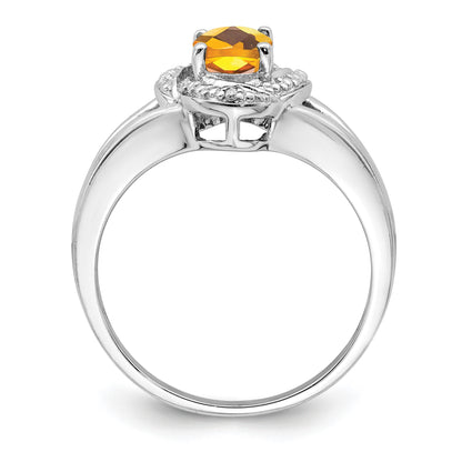 Sterling Silver Rhodium-plated Diam. & Citrine Ring