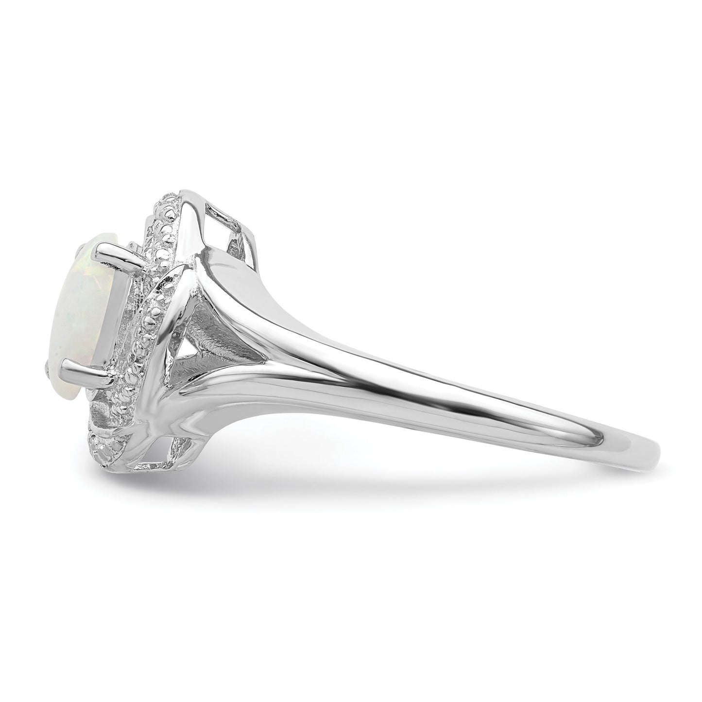 Sterling Silver Rhodium-plated Diam. & Created Opal Ring