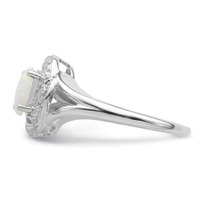 Sterling Silver Rhodium-plated Diam. & Created Opal Ring