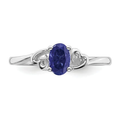 Sterling Silver Rhodium-plated Created Sapphire Ring