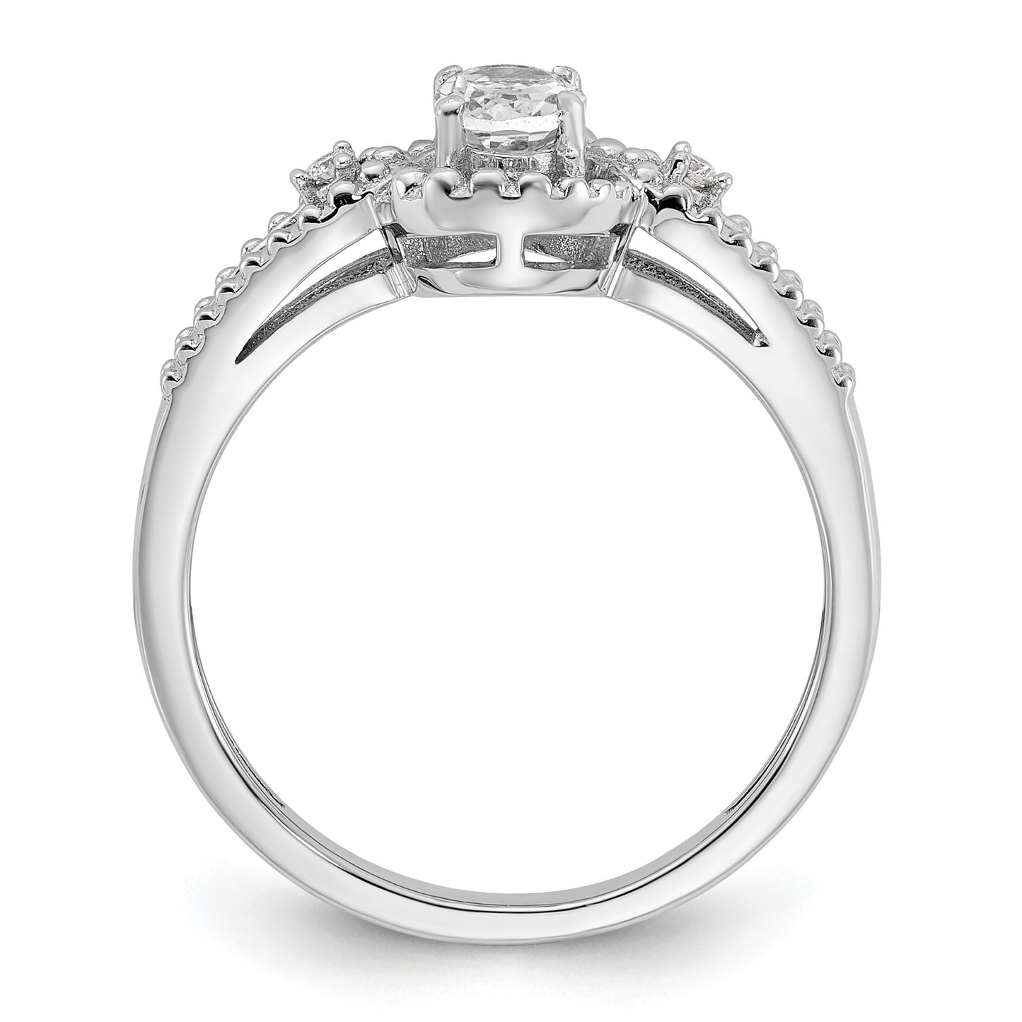 Sterling Silver Rhodium-plated White Topaz & Diam. Ring