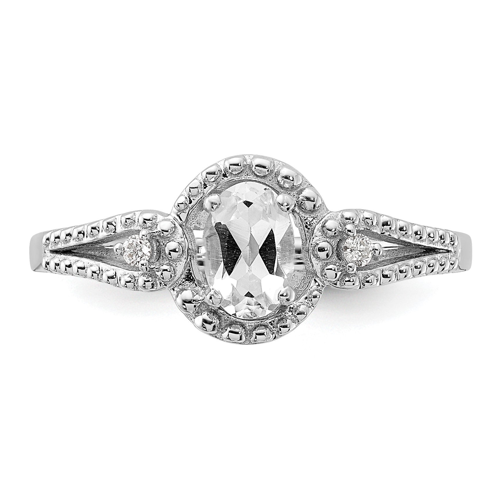 Sterling Silver Rhodium-plated White Topaz & Diam. Ring