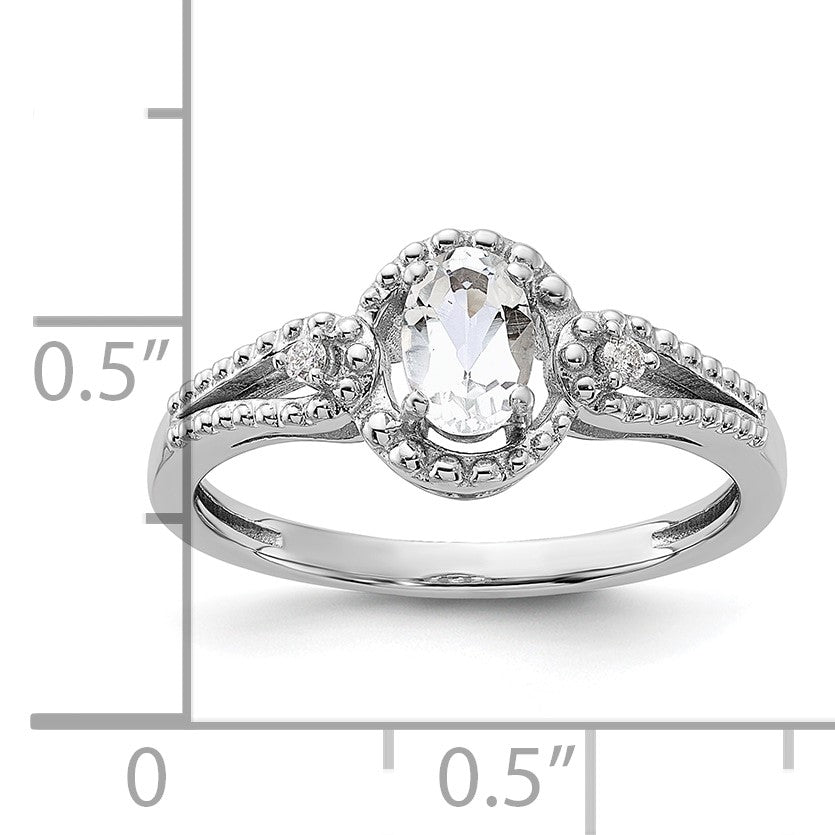 Sterling Silver Rhodium-plated White Topaz & Diam. Ring