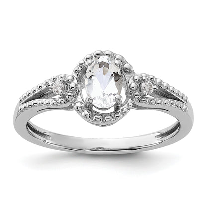 Sterling Silver Rhodium-plated White Topaz & Diam. Ring