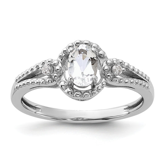 Sterling Silver Rhodium-plated White Topaz & Diam. Ring