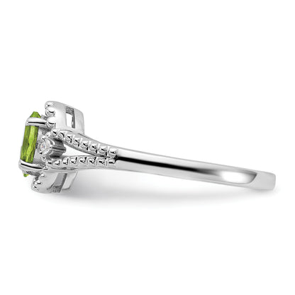Sterling Silver Rhodium-plated Peridot & Diam. Ring