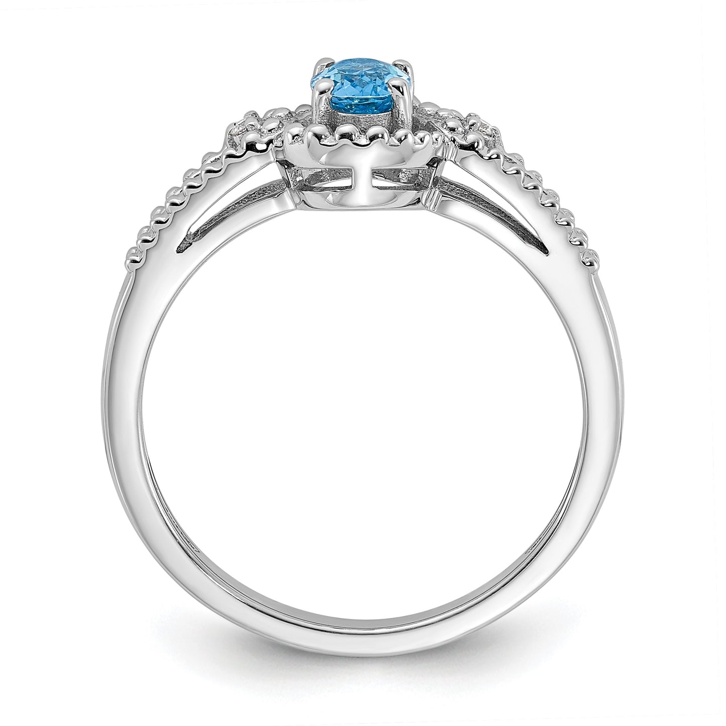 Sterling Silver Rhodium-plated Light Swiss Blue Topaz & Diam. Ring