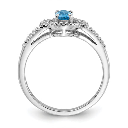 Sterling Silver Rhodium-plated Light Swiss Blue Topaz & Diam. Ring