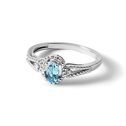 Sterling Silver Rhodium-plated Light Swiss Blue Topaz & Diam. Ring