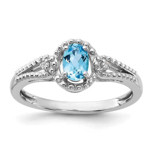 Sterling Silver Rhodium-plated Light Swiss Blue Topaz & Diam. Ring