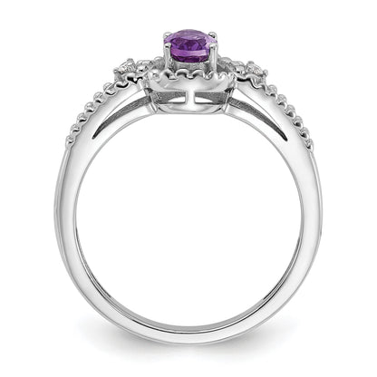 Sterling Silver Rhodium-plated Amethyst & Diam. Ring