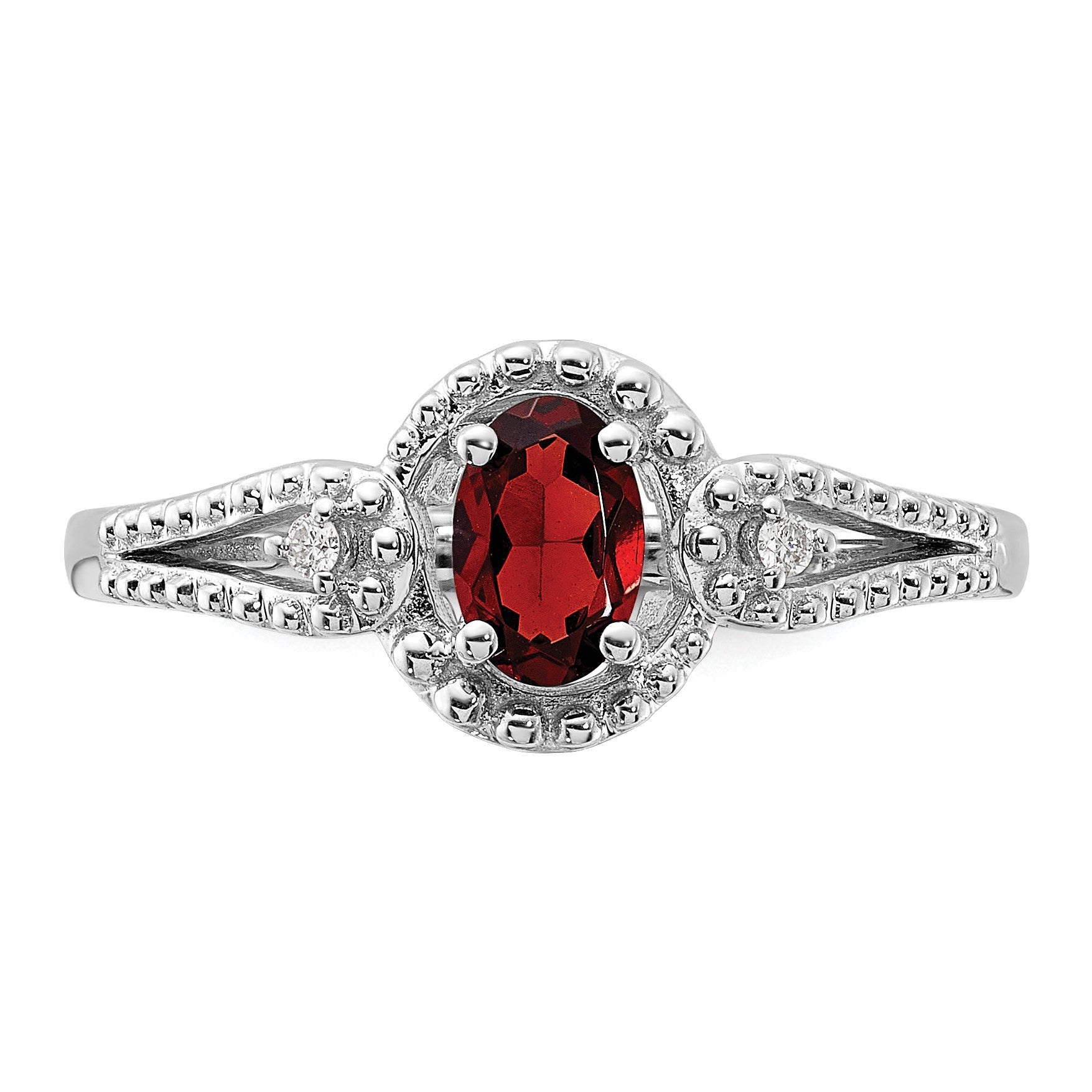 Sterling Silver Rhodium-plated Garnet & Diam. Ring