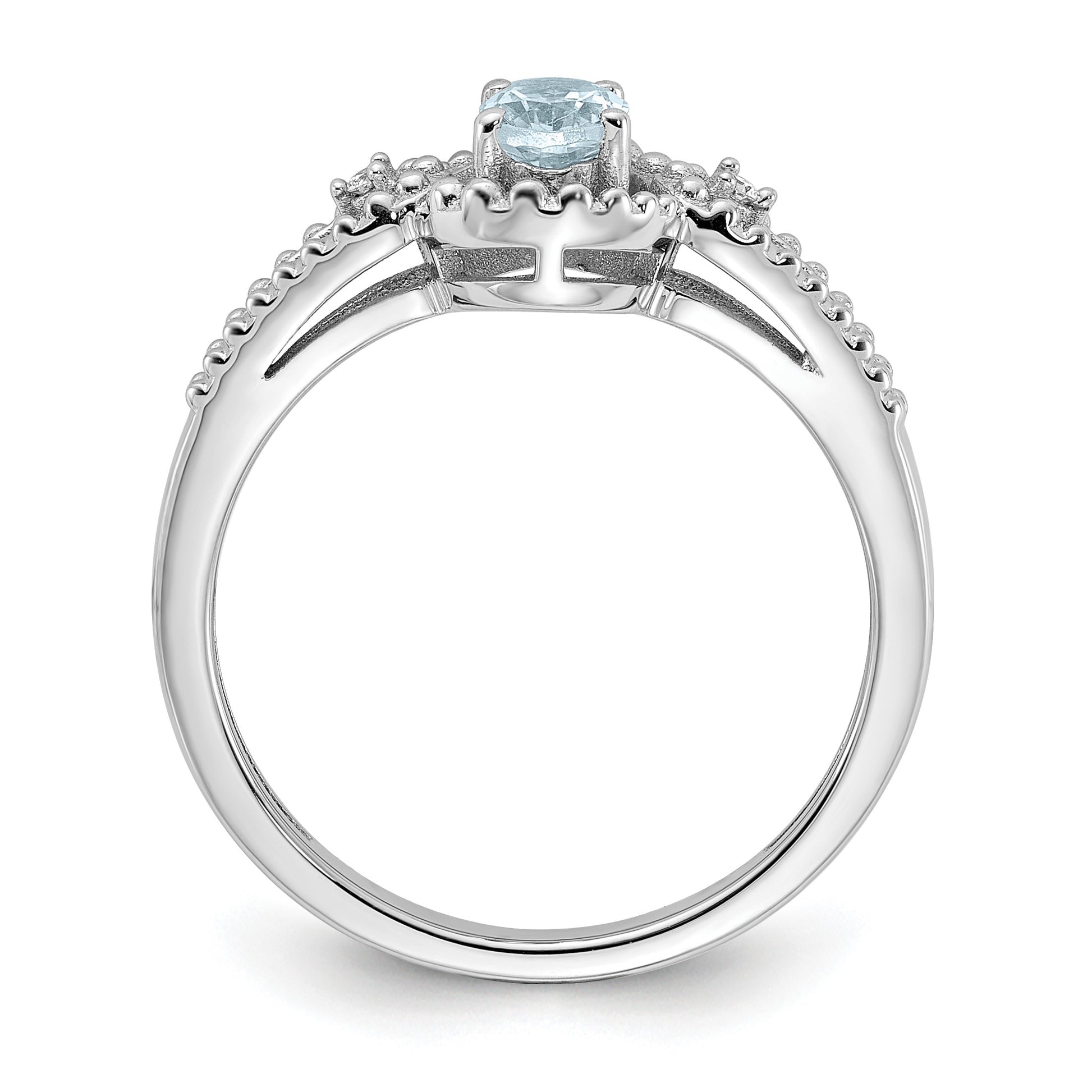 Sterling Silver Rhodium-plated Aquamarine & Diam. Ring