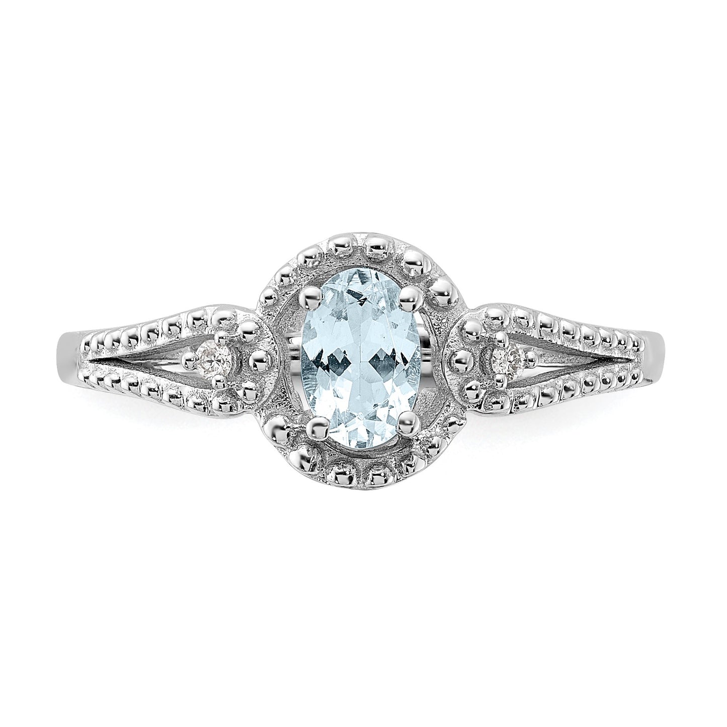 Sterling Silver Rhodium-plated Aquamarine & Diam. Ring