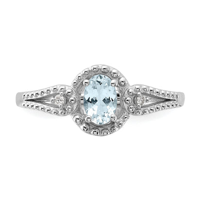Sterling Silver Rhodium-plated Aquamarine & Diam. Ring
