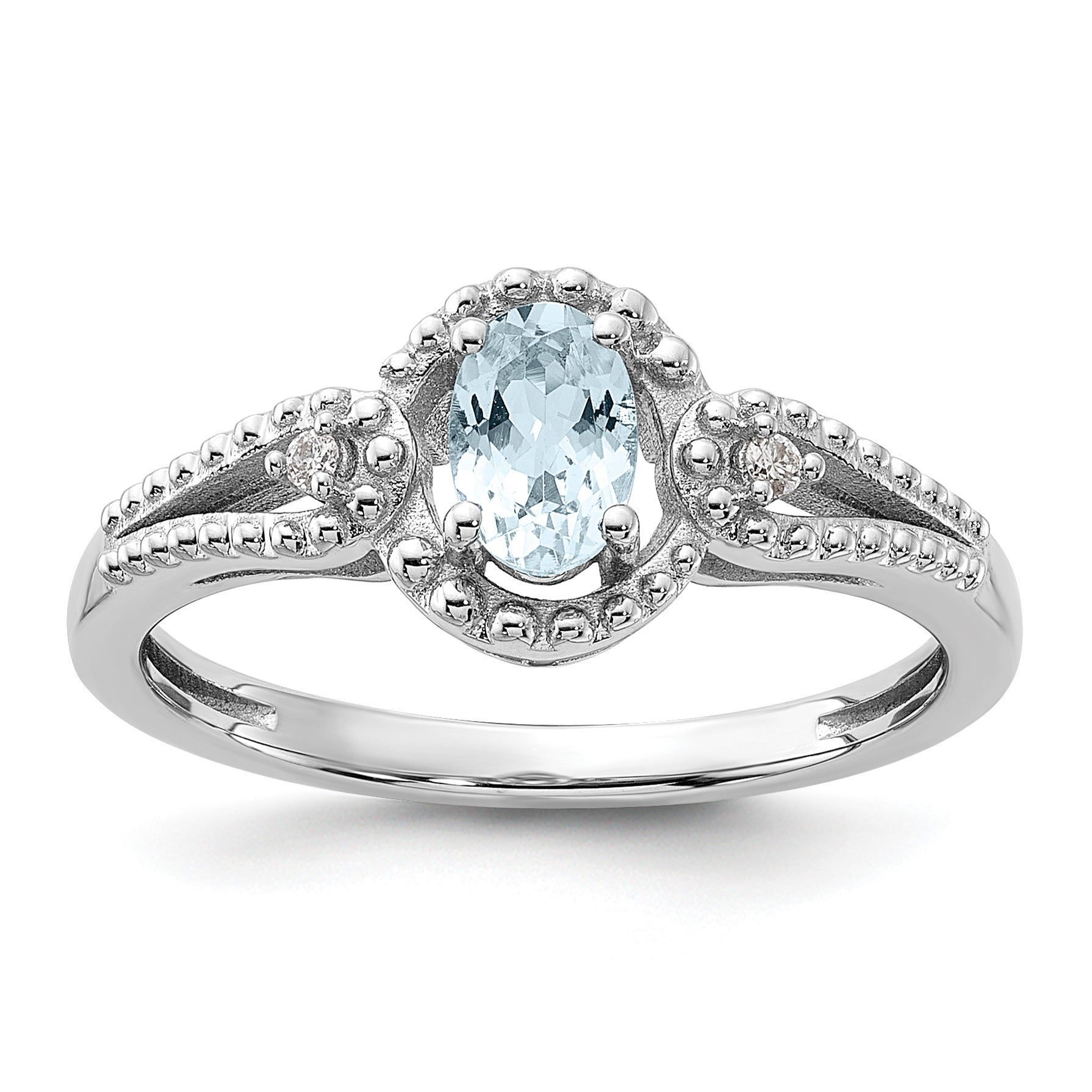 Sterling Silver Rhodium-plated Aquamarine & Diam. Ring