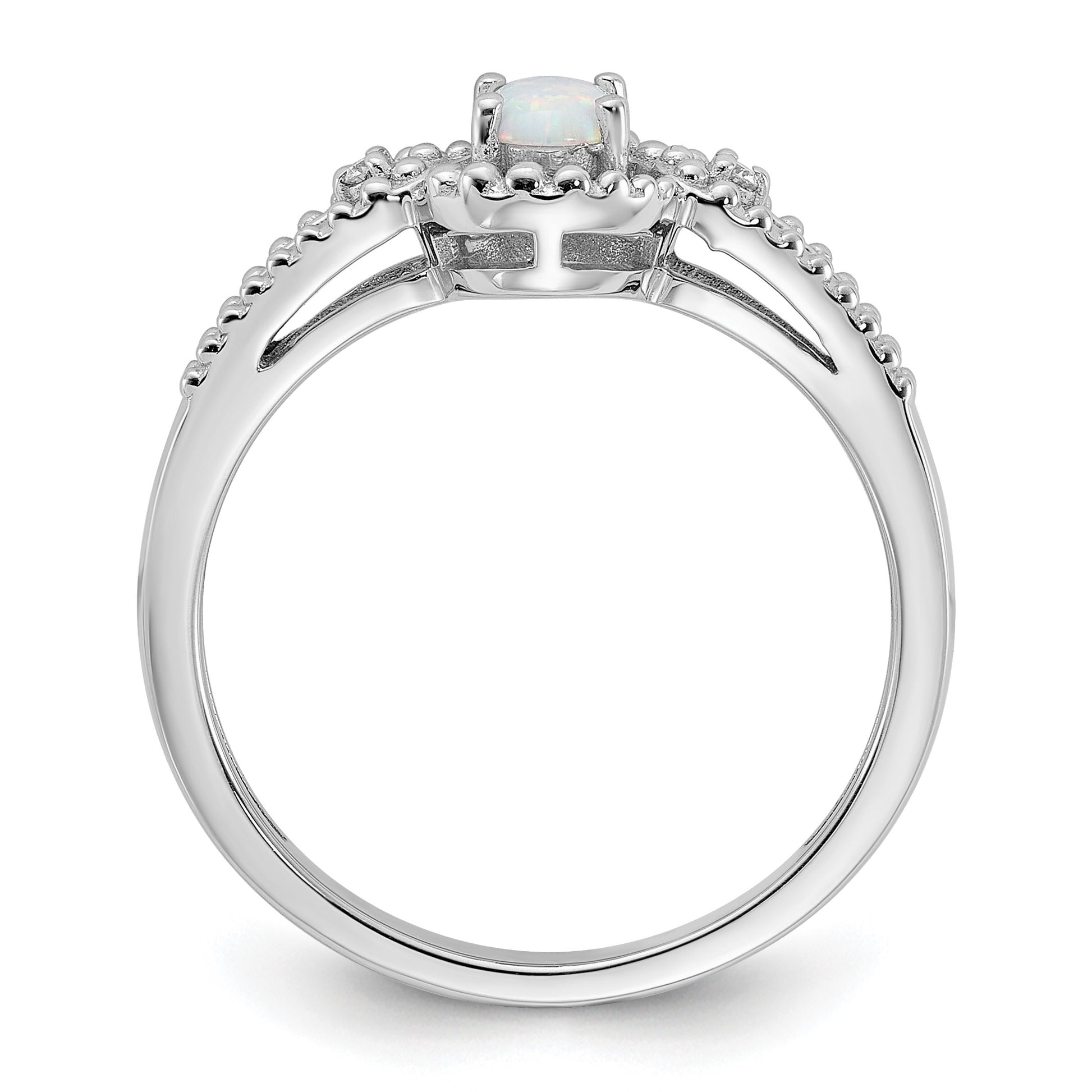 Sterling Silver Rhodium-plated Created Opal & Diam. Ring