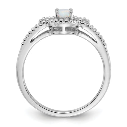 Sterling Silver Rhodium-plated Created Opal & Diam. Ring