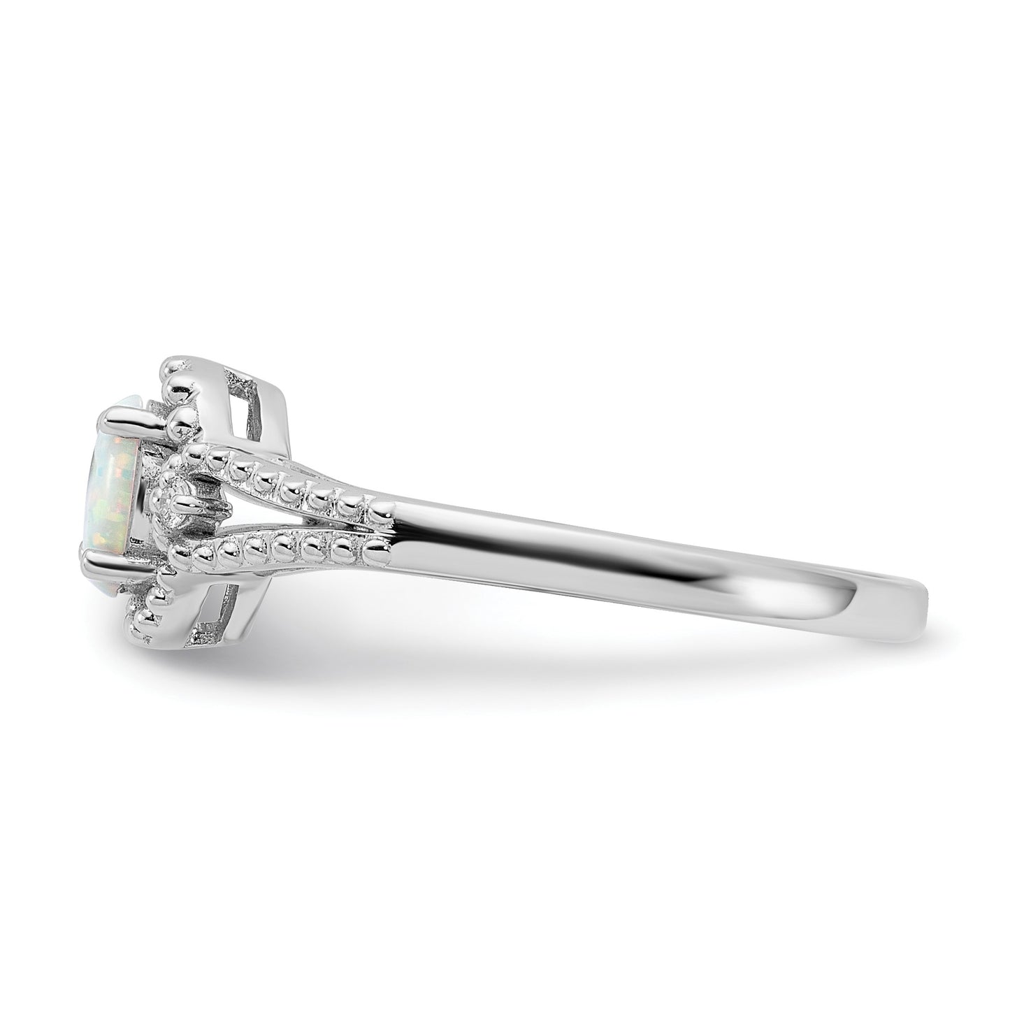 Sterling Silver Rhodium-plated Created Opal & Diam. Ring