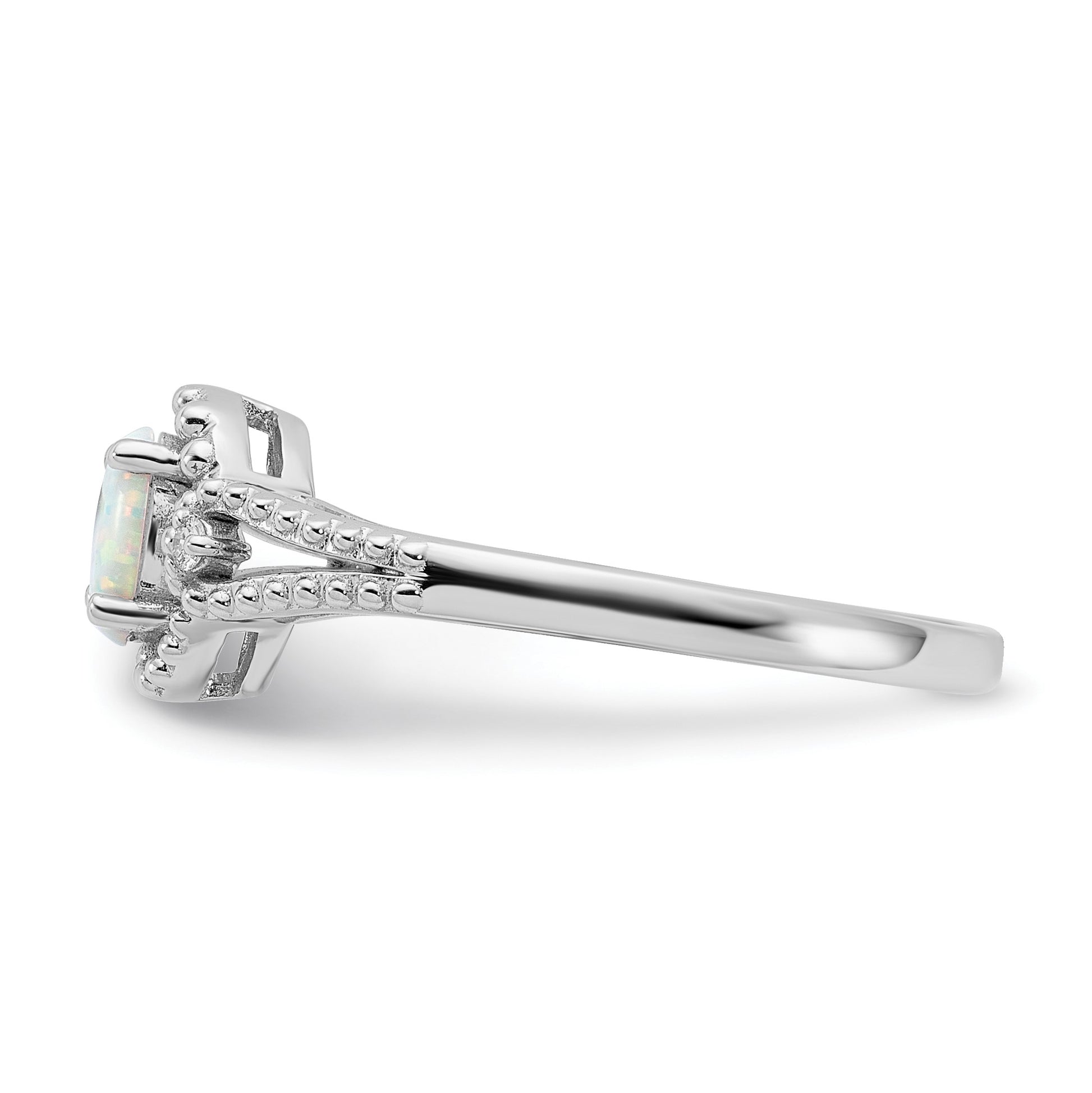 Sterling Silver Rhodium-plated Created Opal & Diam. Ring