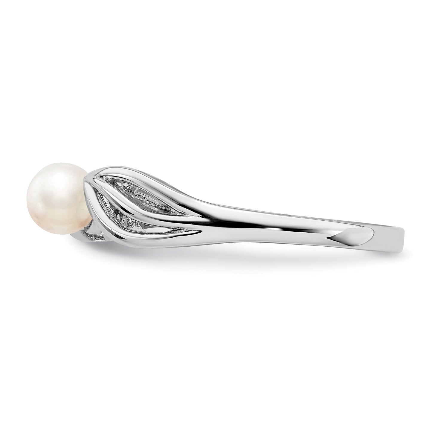 Sterling Silver Rhodium-plated FW Cultured Pearl Ring