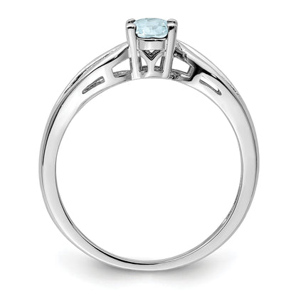 Sterling Silver Rhodium-plated Aquamarine Ring