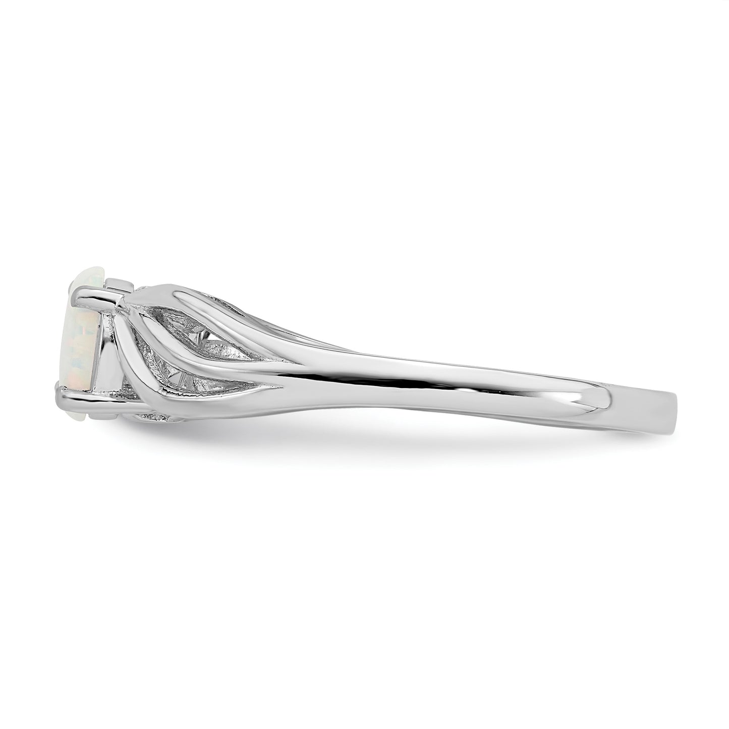 Sterling Silver Rhodium-plated Created Opal Ring