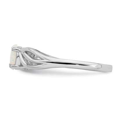 Sterling Silver Rhodium-plated Created Opal Ring