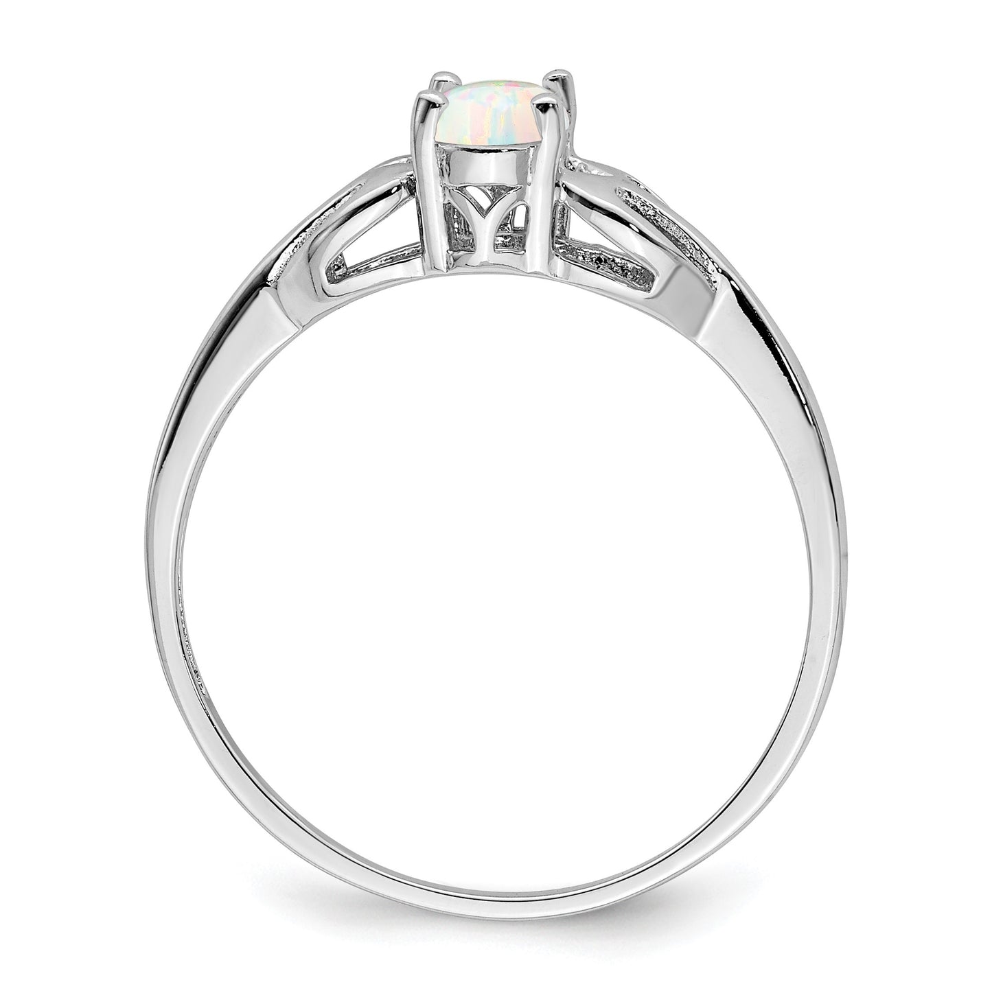 Sterling Silver Rhodium-plated Created Opal Ring