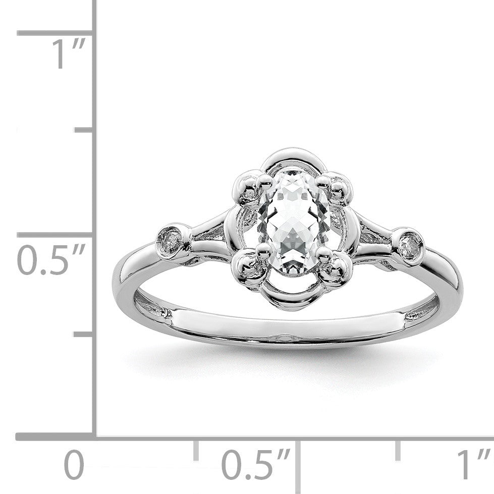 Sterling Silver Rhodium-plated White Topaz & Diam. Ring