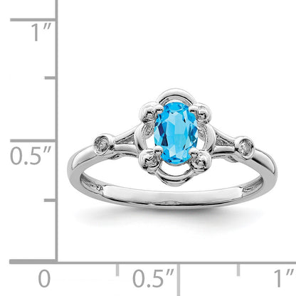 Sterling Silver Rhodium-plated Light Swiss Blue Topaz & Diam. Ring