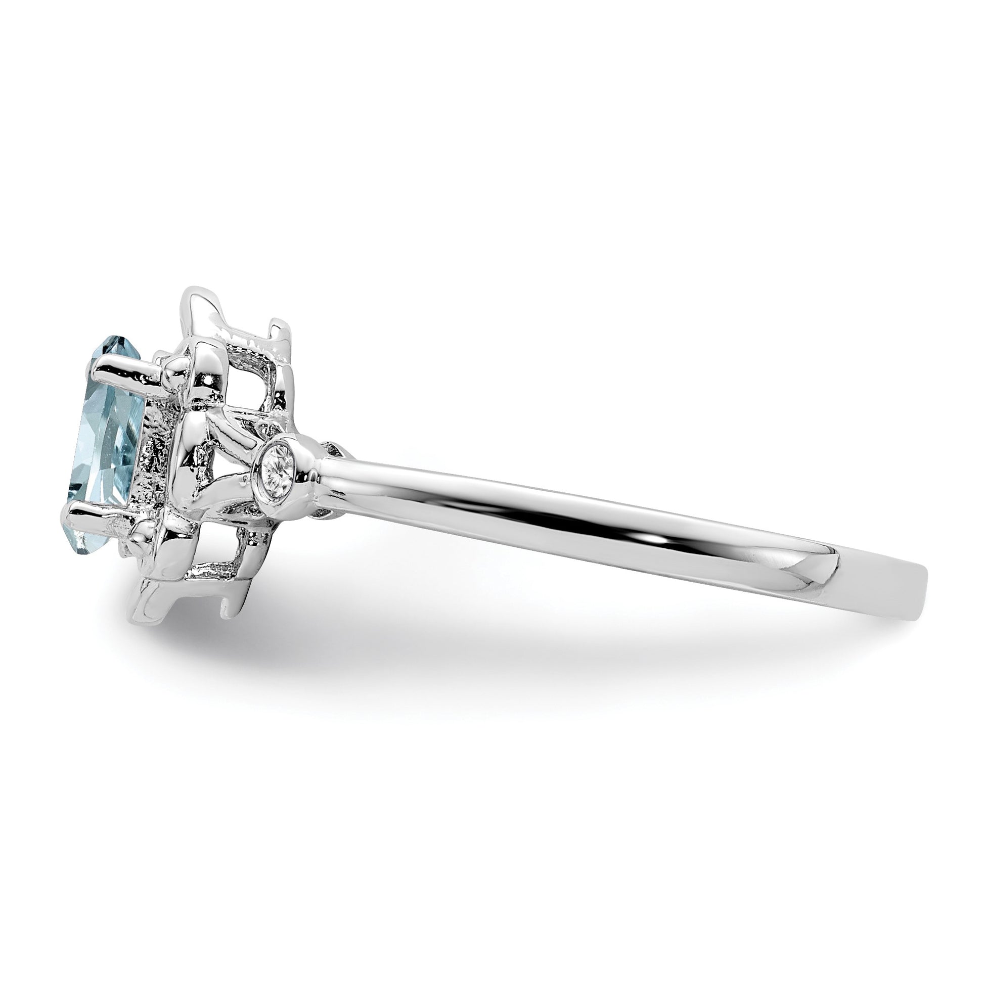 Sterling Silver Rhodium-plated Aquamarine & Diam. Ring