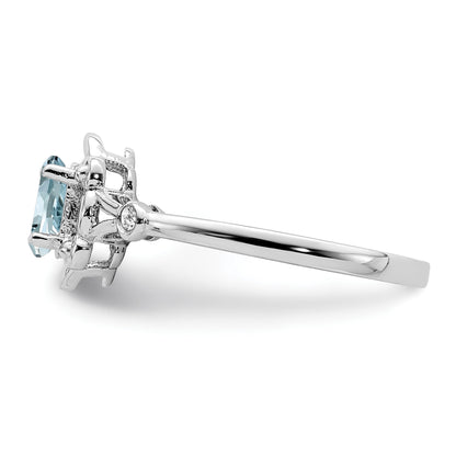 Sterling Silver Rhodium-plated Aquamarine & Diam. Ring