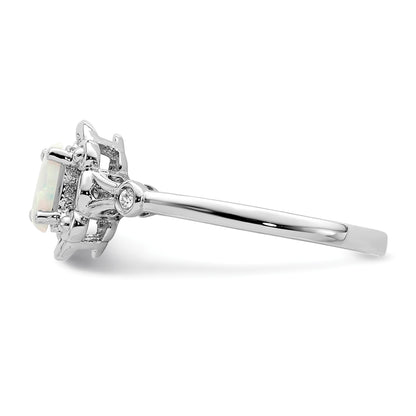 Sterling Silver Rhodium-plated Created Opal & Diam. Ring